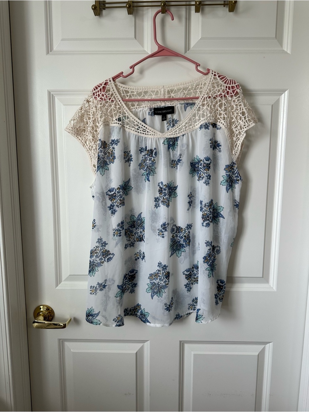 Lane Bryant Floral Sheer Crochet Cap Sleeve Top Size 12